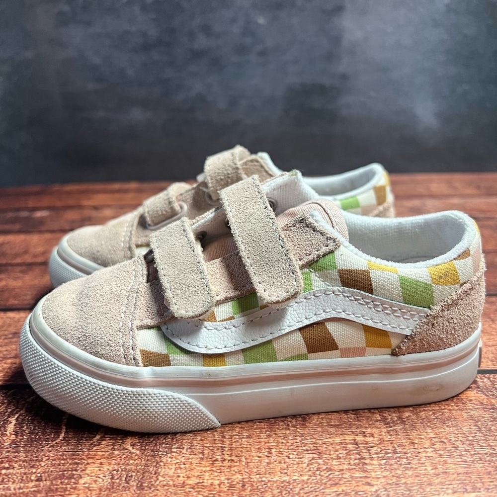 Vans Kids Beige and Green Checkered Sneakers